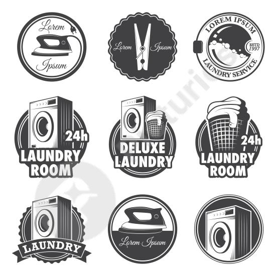 Vintage laundry badge set with retro labels and design elements, perfect for branding, cleaning services, and creative projects.
