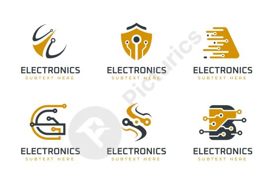 Flat electronics logo templates with modern designs, ideal for tech brands, electronics stores, and creative branding projects.
