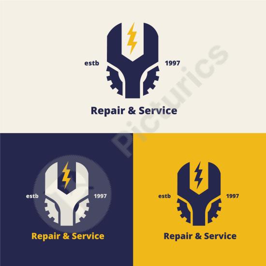 Mechanic repair logo design with gear and tool elements, ideal for auto shops, repair services, and professional branding projects.