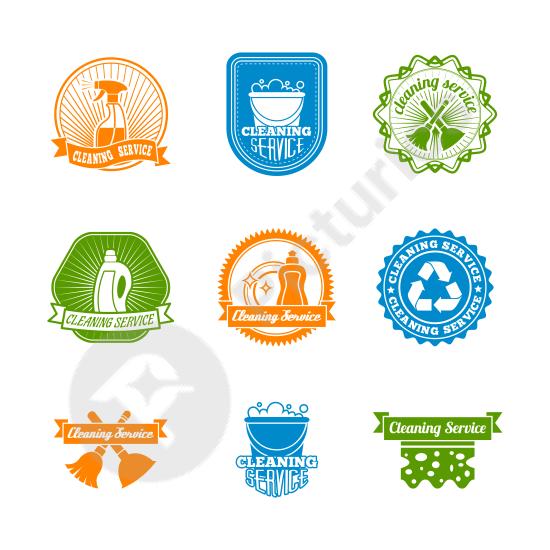 Colorful set of cleaning spray bottle labels for dust removal, sanitation, and hygiene products. Perfect for branding and packaging design.