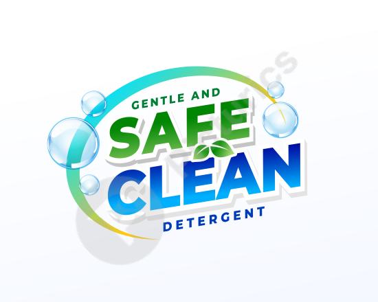 Laundry detergent label for safe and clean washing, ideal for laundry products, hygiene-focused branding, and packaging design projects.
