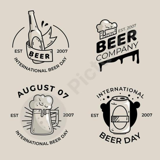 Collection of International Beer Day badges, perfect for brewery branding, festivals, bar promotions, and celebration designs.