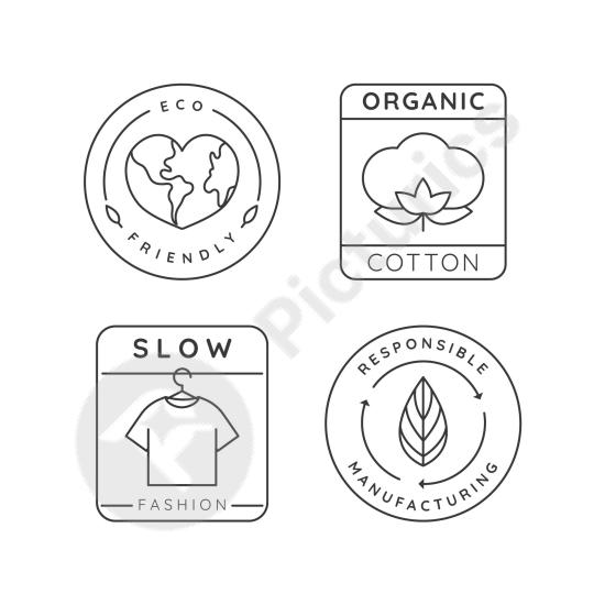Collection of flat slow fashion badges, perfect for branding, apparel, and minimal design projects with a modern aesthetic.