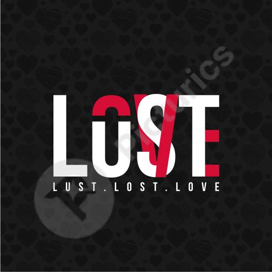 Dark background typographic card featuring “Love Lust Lost,” ideal for romantic, edgy, or artistic design projects and visual compositions.