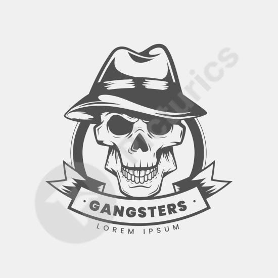 Vintage gangster mafia skull logo design, ideal for retro branding, tattoo style graphics, posters, or unique creative identity projects.
