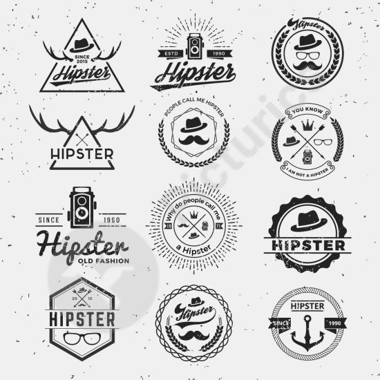 Collection of hipster logos featuring vintage badges, retro designs, and creative branding elements for modern and stylish projects.