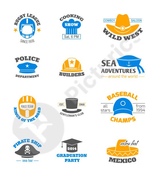 Vector set of professional hats and caps, featuring isolated illustrations for uniforms, careers, and design projects.
