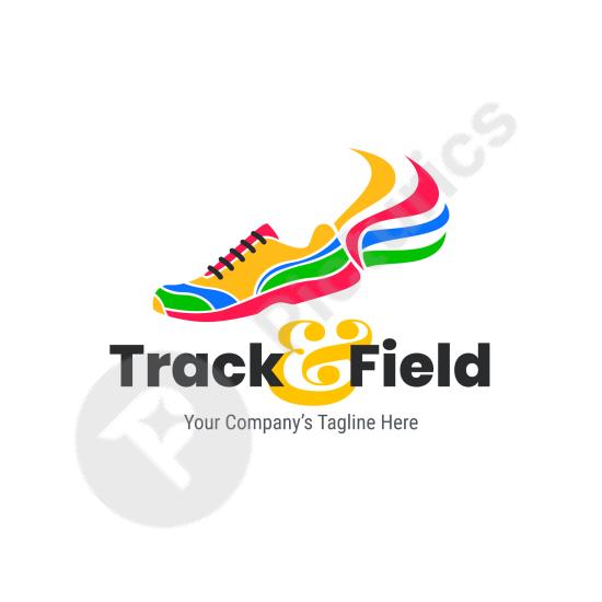Flat style track and field logo template, ideal for sports teams, athletic events, or branding projects with a modern sporty look.