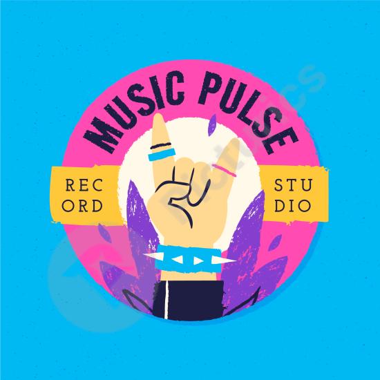 Hand-drawn record label logo design with vintage style, perfect for music branding, creative studios, and retro-inspired projects.