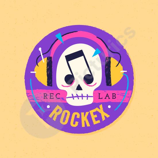 Hand-drawn music label logo design with vintage style, ideal for record labels, branding, posters, and creative retro projects.