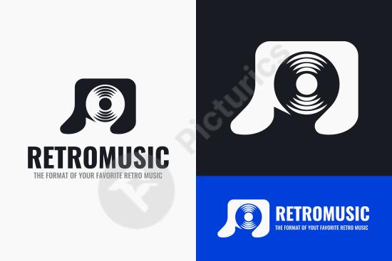 Minimal black flat music logo, perfect for bands, audio projects, and modern music branding with clean vector style.