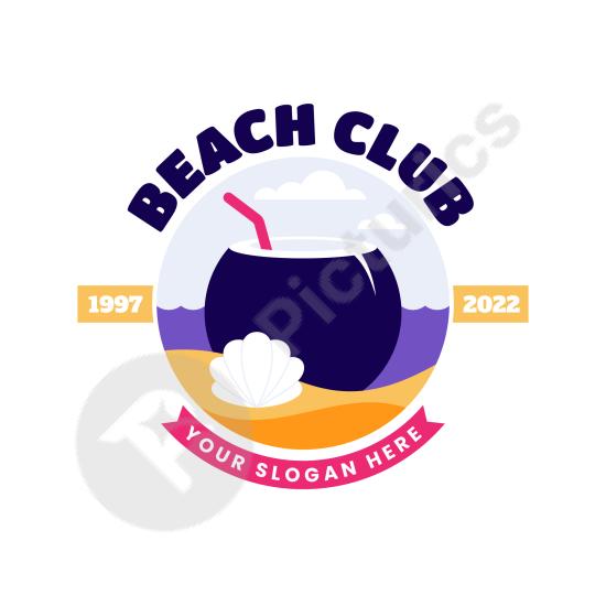 Flat design beach club logo template, perfect for resorts, tropical bars, and summer holiday branding with a modern coastal style.
