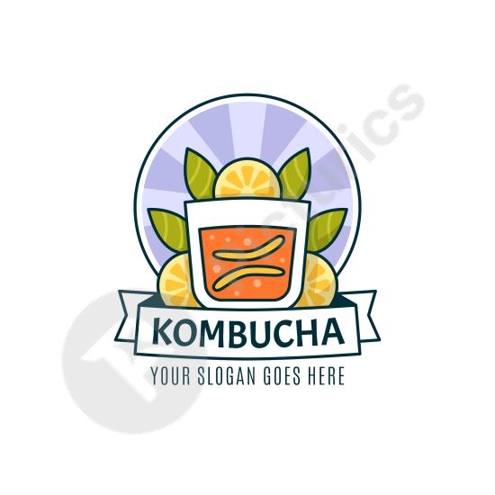 Modern kombucha logo design template, ideal for tea brands, organic drinks, cafes, or natural product branding projects.
