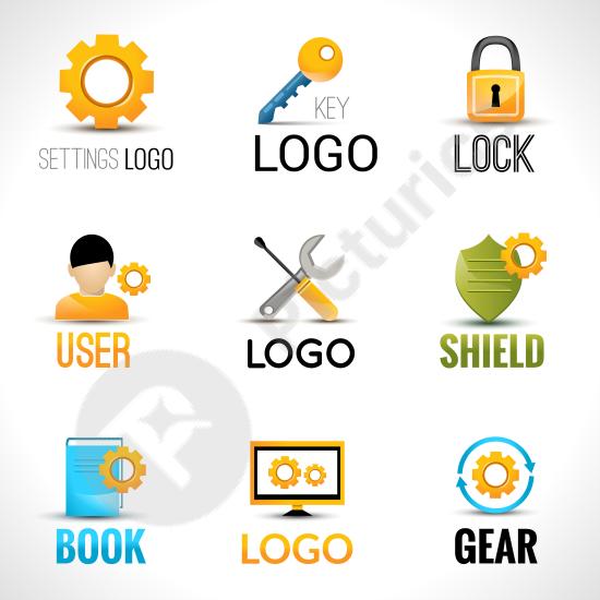 Modern settings logo set with gear icons, ideal for technology, repair, system tools, or service brand identity design projects.