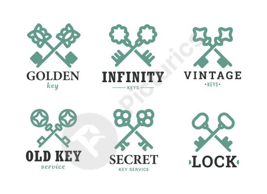 Flat vintage key icon set with antique decorative style, perfect for retro branding, logo design, or creative graphic projects.
