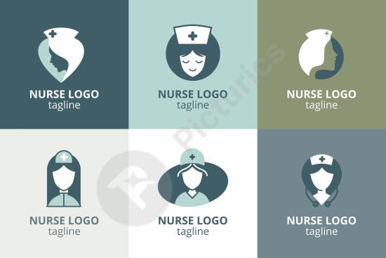Flat design nurse logo collection, perfect for medical branding, hospitals, clinics, health services, and professional healthcare identity.