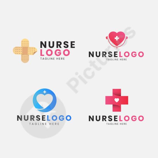 Flat nurse logo set perfect for medical branding, hospitals, clinics, wellness centers, and healthcare-related design projects.