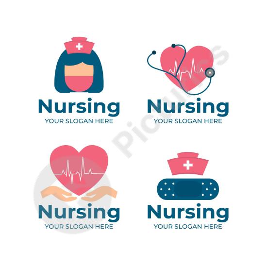 Collection of flat nurse logos ideal for healthcare, hospitals, and clinics, featuring modern and clean medical design templates.