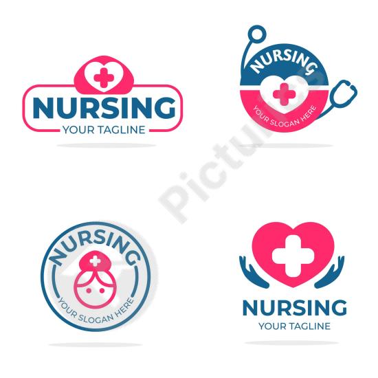 Pack of flat nurse logos perfect for healthcare branding, hospitals, and medical projects, featuring clean and modern design templates.