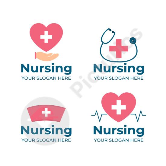 Collection of flat nurse logo templates ideal for healthcare branding, clinics, hospitals, and medical projects with modern design.