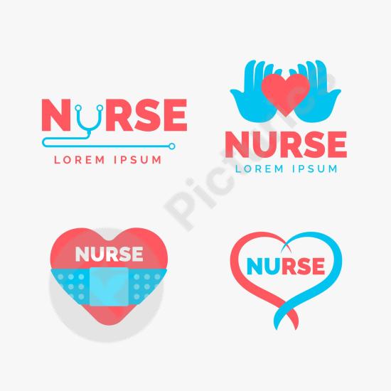 Flat nurse logo templates ideal for medical branding, clinics, hospitals, and healthcare projects with clean and simple design.