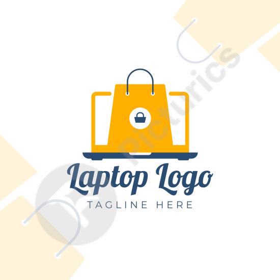 Creative laptop and shopping bag logo design, perfect for online stores, e-commerce, tech shops, and digital business branding.