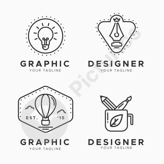 Collection of flat graphic designer logos, perfect for modern branding, creative identity, and professional design projects.