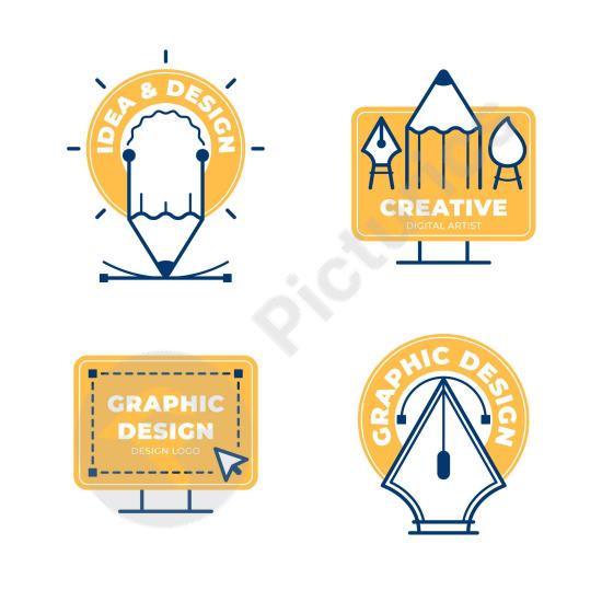 Collection of flat graphic designer logos, perfect for modern branding, creative identity, and professional design projects.