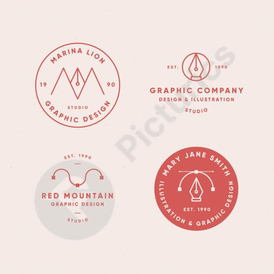 Flat-style graphic designer logo pack. Includes modern, creative icons perfect for branding and design projects.