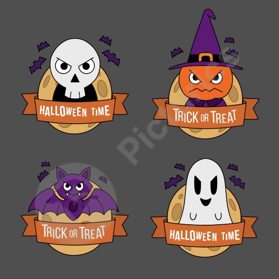 Collection of hand-drawn Halloween labels with spooky vintage style, ideal for stickers, posters, packaging, and holiday design projects.