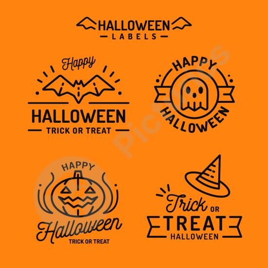 Flat design Halloween badges collection with spooky style, great for stickers, posters, packaging, and creative seasonal design projects.