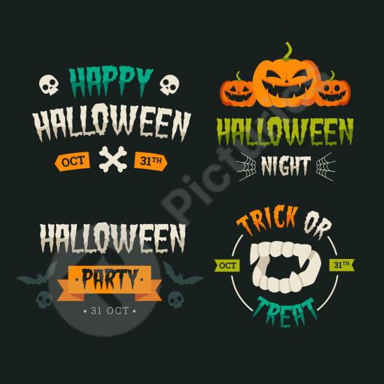 Collection of flat design Halloween plates with spooky style, perfect for stickers, posters, packaging, and holiday design projects.