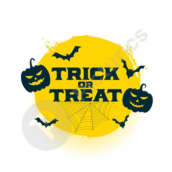 Halloween “Trick or Treat” poster with spooky elements, perfect for party invitations, decorations, and festive holiday designs.