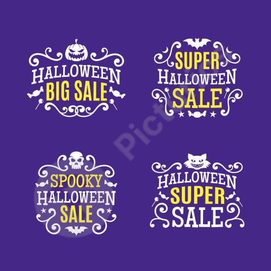 Collection of flat Halloween labels with spooky designs, ideal for stickers, posters, packaging, and seasonal holiday design projects.