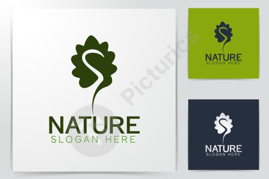 Creative oak leaf logo using negative space in the letter S, perfect for branding, eco designs, and modern nature-inspired projects.