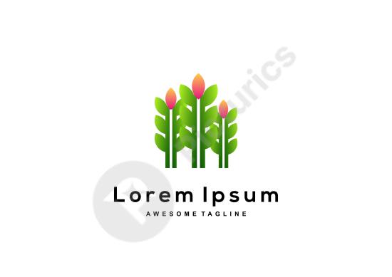 Collection of gradient plant logos with modern eco style, perfect for branding, organic products, nature businesses, and green design projects.