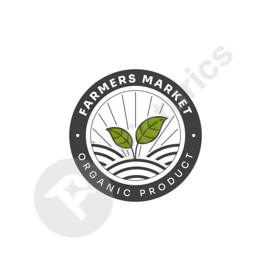 Flat farmers market logo with modern and organic style, perfect for branding, packaging, and fresh food or eco-friendly business projects.