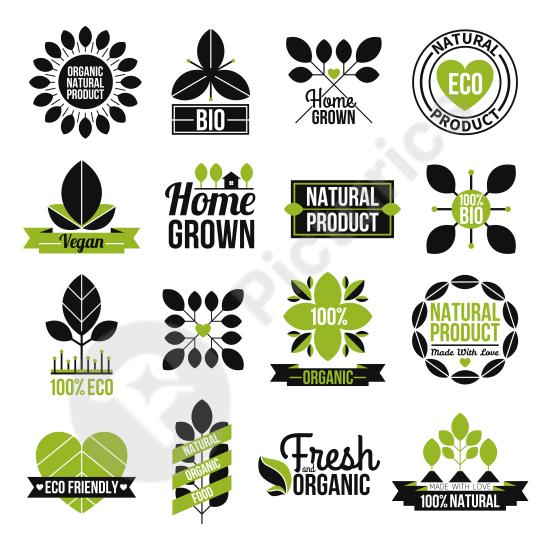Collection of natural organic product labels with eco-friendly style, ideal for packaging, branding, and sustainable or health-focused products.