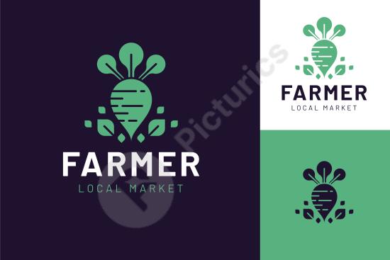 Flat farmers market logo with modern and organic style, perfect for branding, packaging, and fresh food or eco-friendly business projects.
