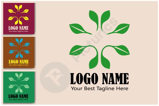Set of four green leaf logo variations with text space, perfect for eco brands, nature projects, and modern sustainable business designs.