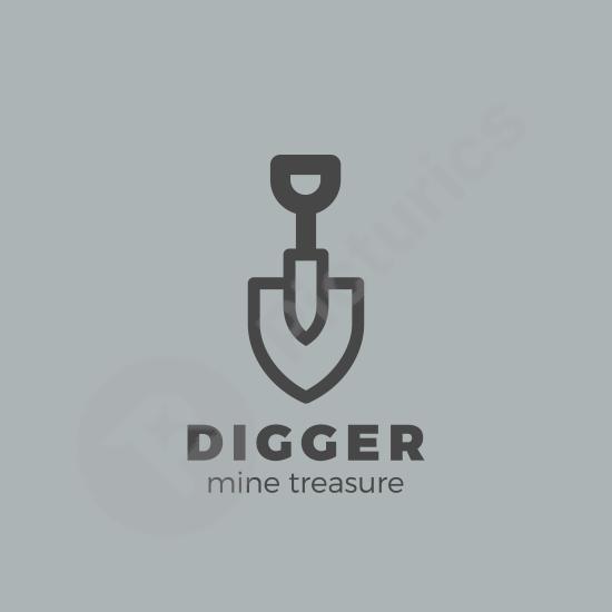 Shovel logo design with clean and modern style, perfect for construction, gardening, tools, and equipment branding or visual projects.