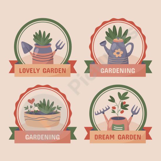 Collection of gardening and cultivation labels, perfect for plant projects, farm branding, eco packaging, and nature-inspired designs.