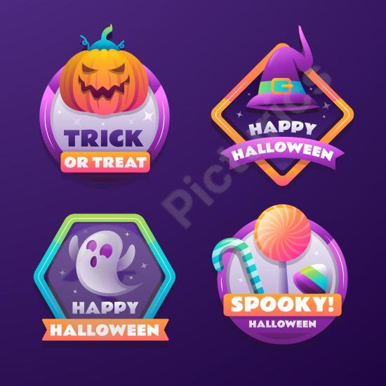 Collection of gradient Halloween badges for spooky celebrations, perfect for festive designs and seasonal promotions.