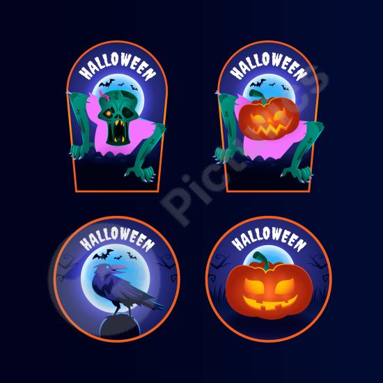 Set of realistic Halloween labels with spooky designs, ideal for festive decorations, promotions and seasonal projects.