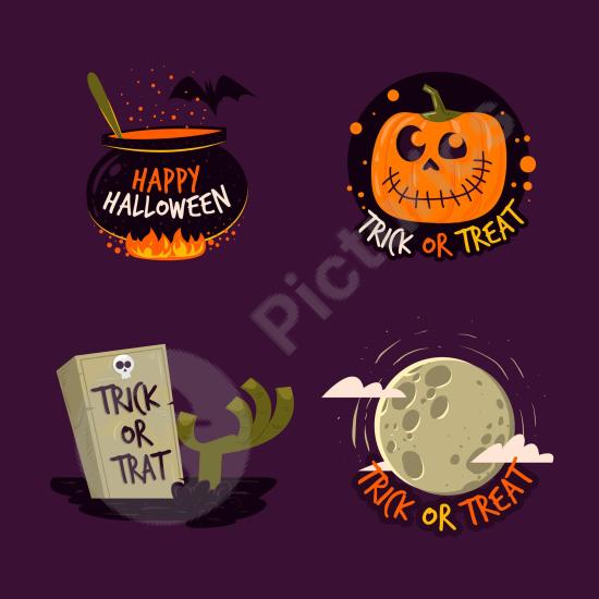 Collection of gradient Halloween badges for spooky celebrations, perfect for festive designs and seasonal promotions.