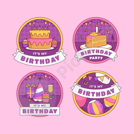 Colorful happy birthday labels with festive designs. Perfect for party invitations, decorations, and celebration-themed graphics.