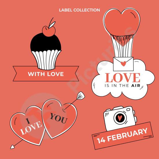 Hand-drawn Valentine’s Day badges collection with romantic hearts and designs. Perfect for cards, gifts, and festive decorations.