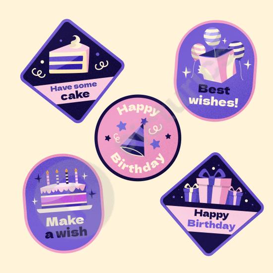 Birthday badge template design perfect for parties, celebrations, cards, and festive projects. Ideal for fun and colorful decorations.