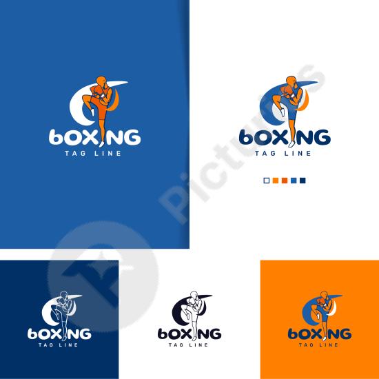 Modern kickboxing logo design with bold shapes and sporty style. Perfect for gyms, martial arts clubs, and athletic brand projects.