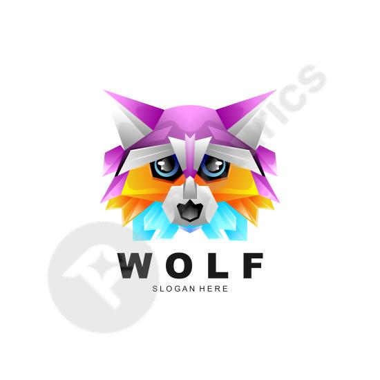 Modern colorful wolf logo template with minimalist style. Perfect for branding, design projects, and creative identity.